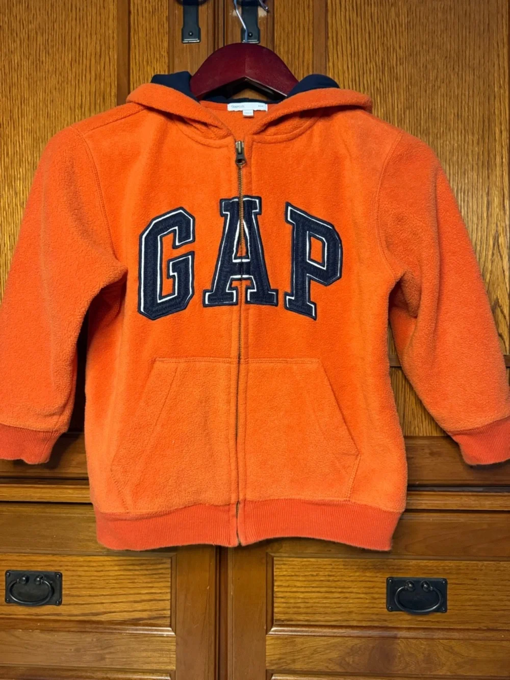 GAP Kids Orange Fleece Full Zip Hoodie Embroidered Logo Sweatshirt Jacket Cozy